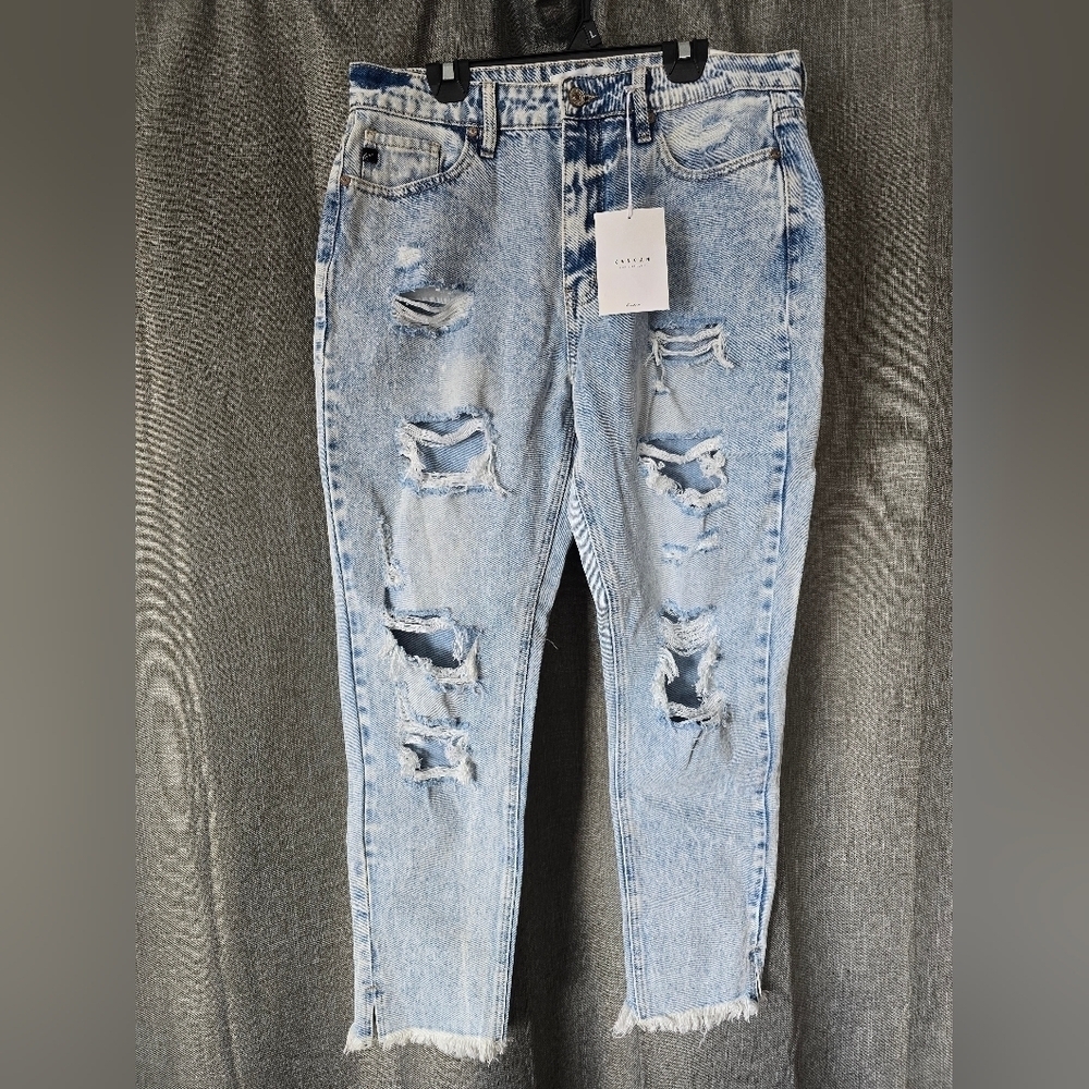 Kancam Estilo High Rise Ankle Skinny Light Wash Distressed Raw Hem 9/28